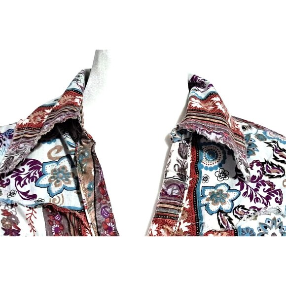 Crown of Hearts Shirt Womens Size S Top Boho Patchwork Button Down Collared Adj - Picture 5 of 16